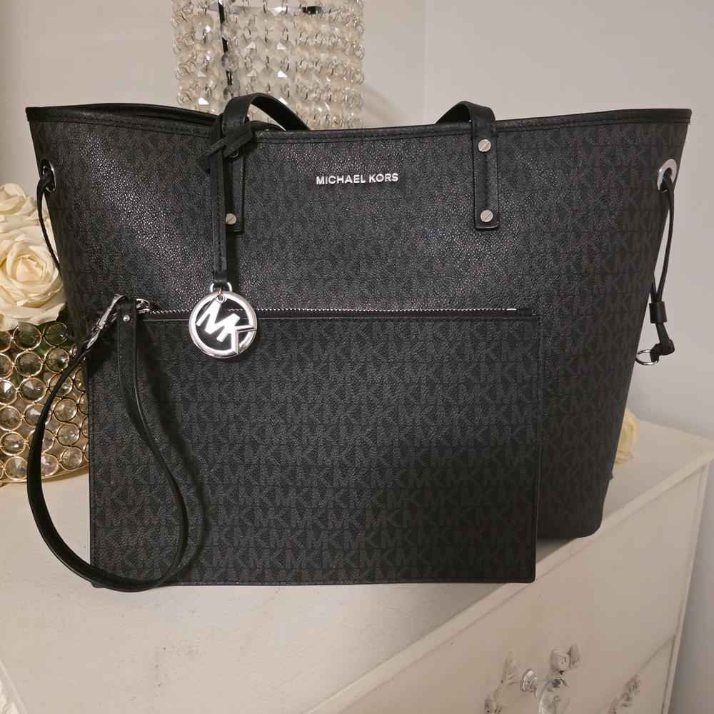 Michael Kors Charcoal Monogram Tote with Wristlet